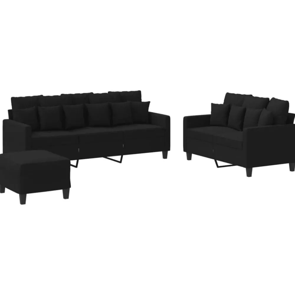 Banken*vidaXL 3-delige loungeset met kussens stof Zwart