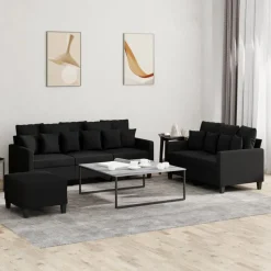 Banken*vidaXL 3-delige loungeset met kussens stof Zwart