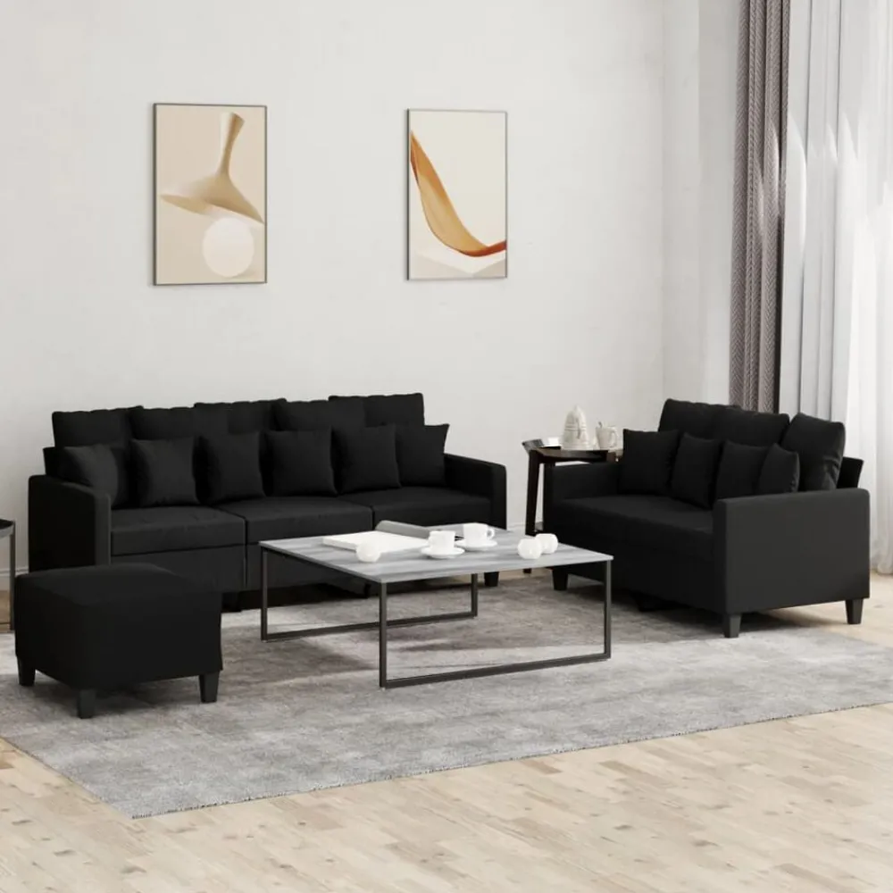 Banken*vidaXL 3-delige loungeset met kussens stof Zwart