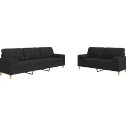 Banken*vidaXL 2-delige Loungeset met sierkussens stof Zwart