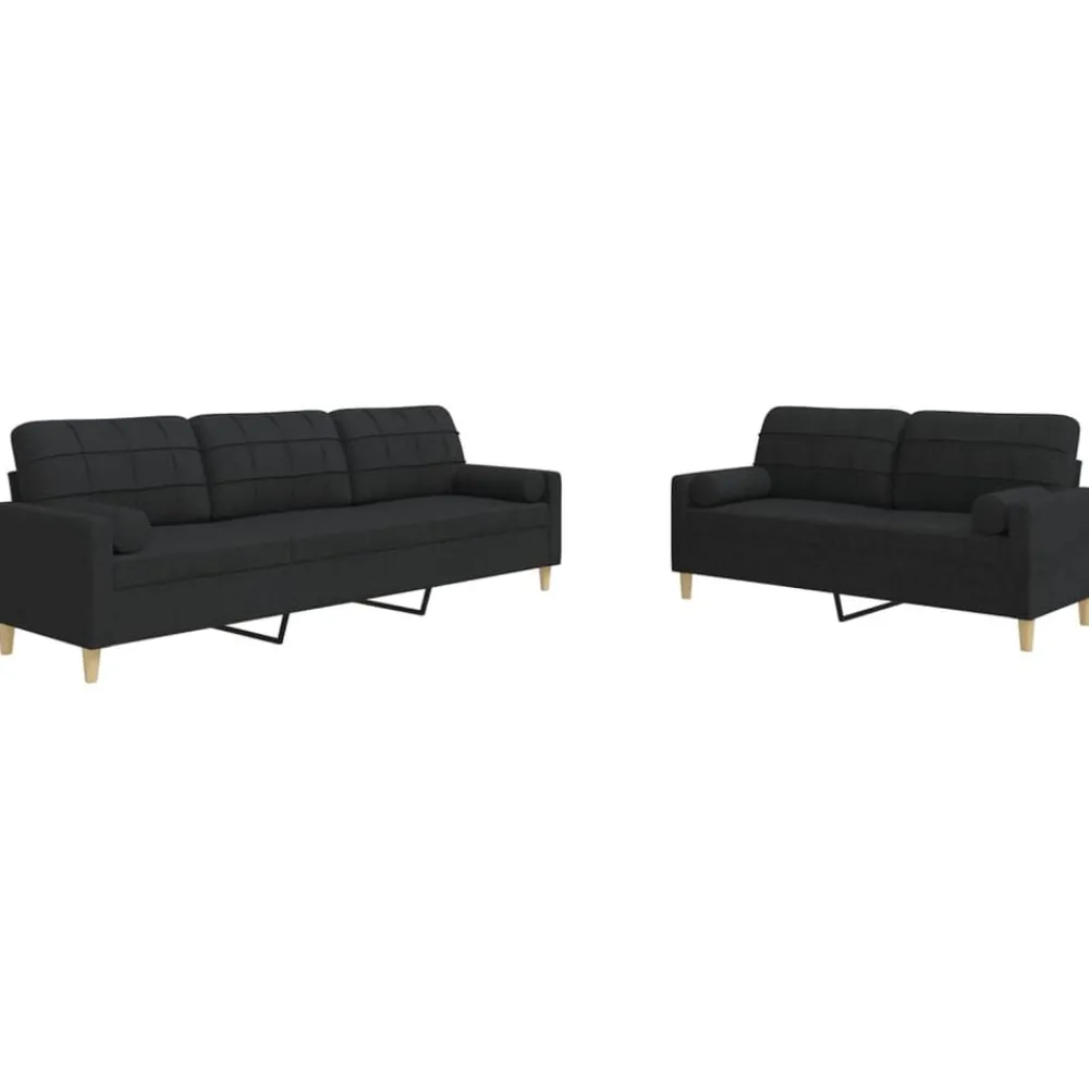 Banken*vidaXL 2-delige Loungeset met sierkussens stof Zwart