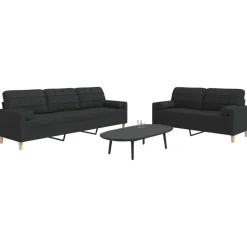 Banken*vidaXL 2-delige Loungeset met sierkussens stof Zwart