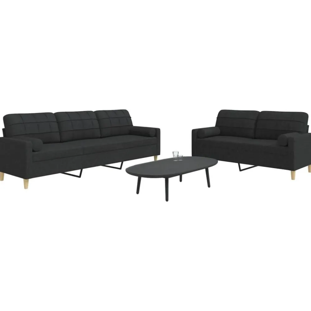 Banken*vidaXL 2-delige Loungeset met sierkussens stof Zwart