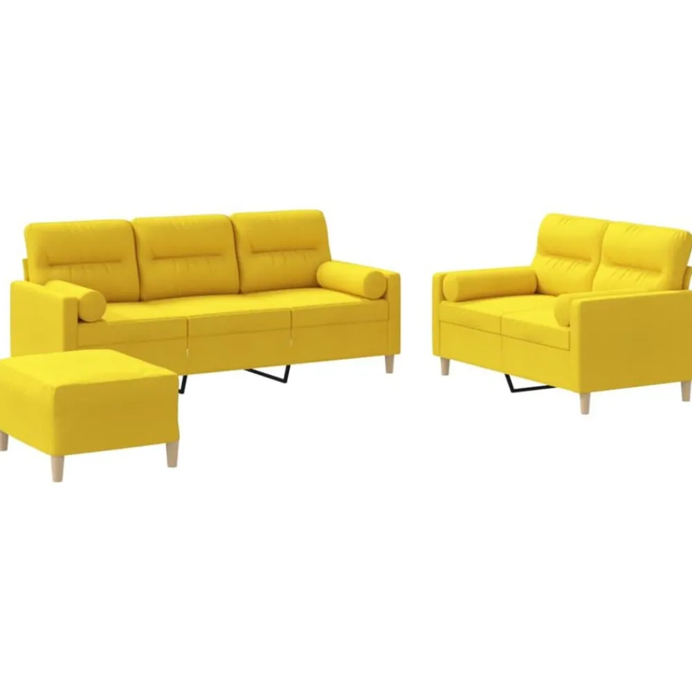 Banken*vidaXL 3-delige Loungeset met kussens stof Lichtgeel