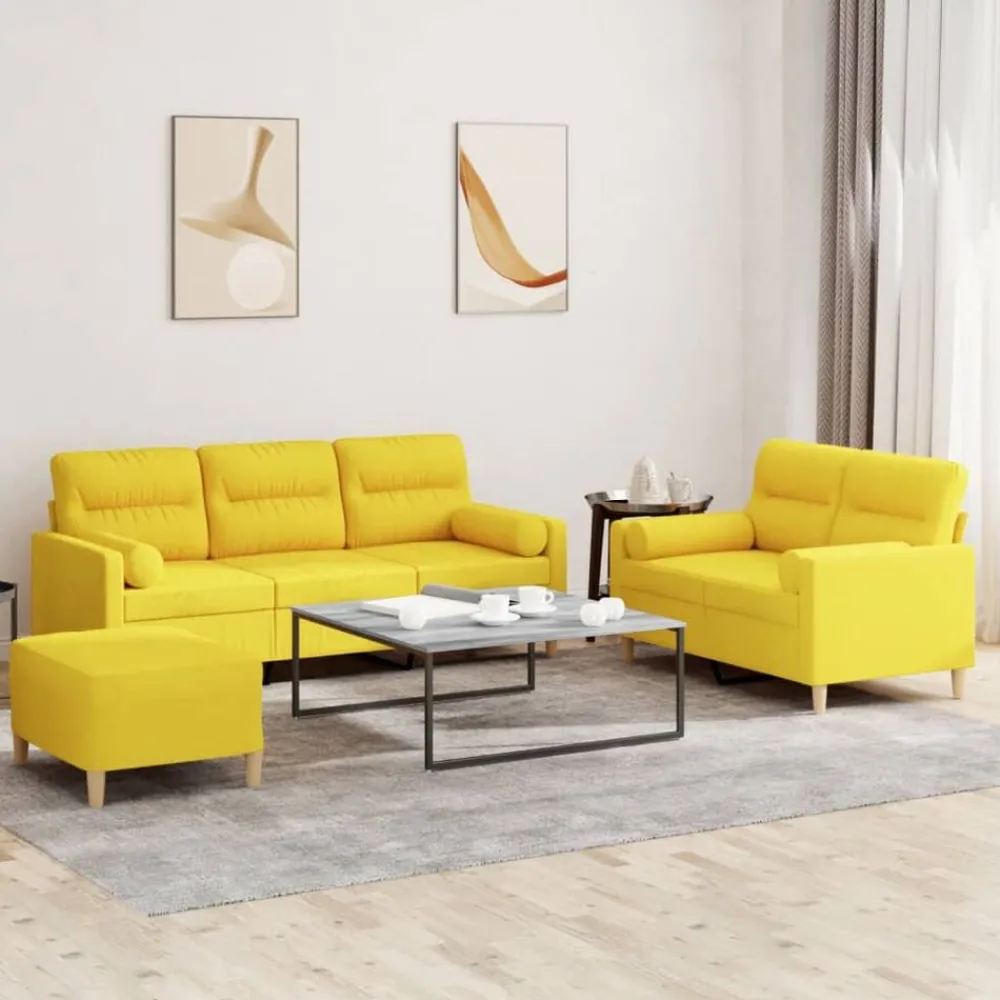 Banken*vidaXL 3-delige Loungeset met kussens stof Lichtgeel