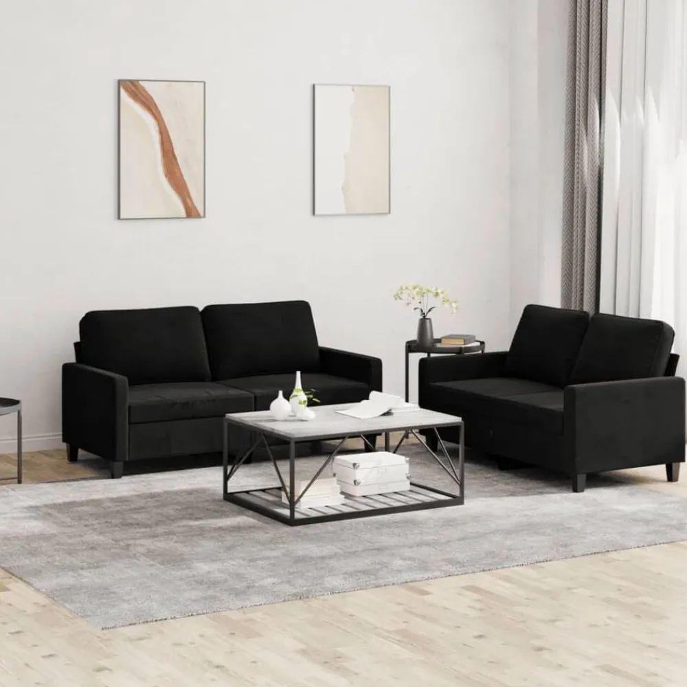 Banken*vidaXL 2-delige Loungeset met kussens fluweel Zwart