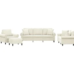 Banken*vidaXL 4-delige Loungeset met kussens fluweel crèmekleurig Crème