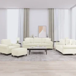 Banken*vidaXL 4-delige Loungeset met kussens fluweel crèmekleurig Cr&egrave;me