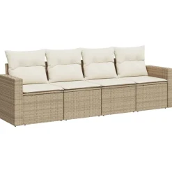 4-delige Loungeset met kussens poly rattan beige>vidaXL Hot