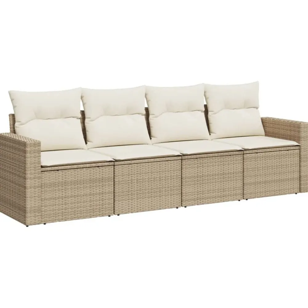 4-delige Loungeset met kussens poly rattan beige>vidaXL Hot