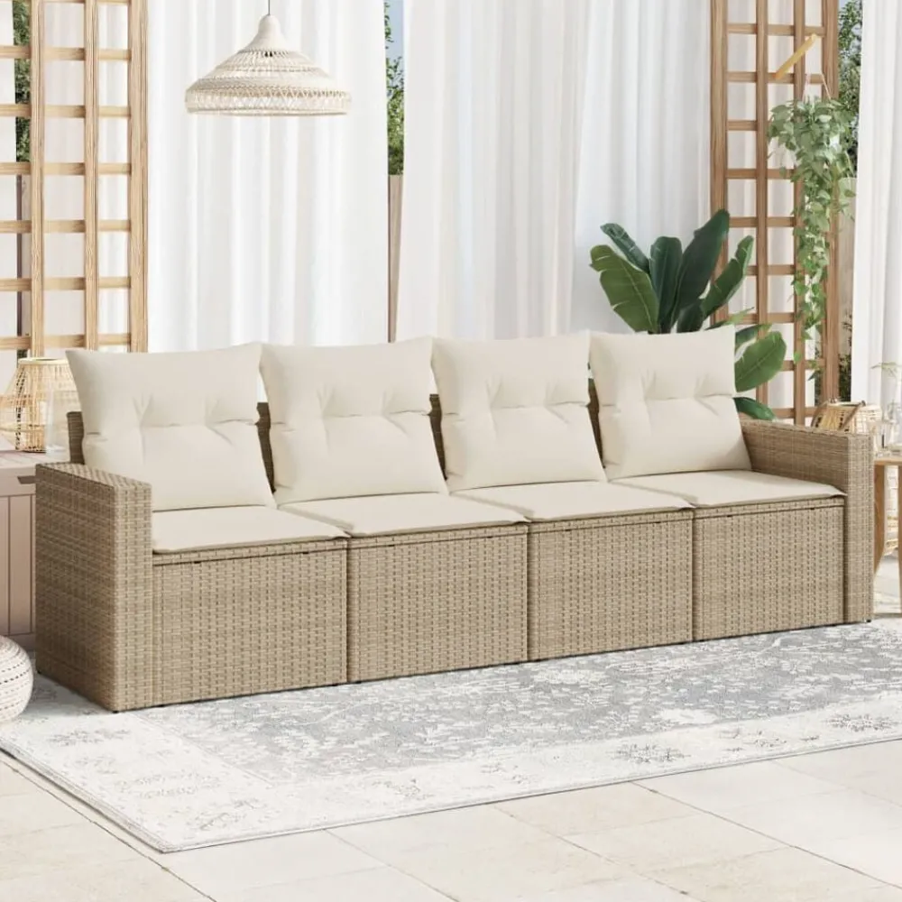 4-delige Loungeset met kussens poly rattan beige>vidaXL Hot