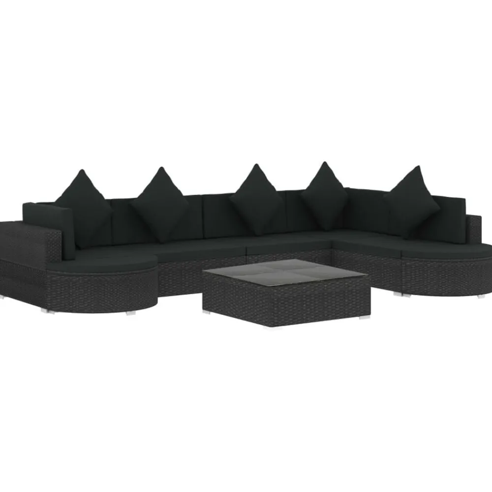 Tuinmeubelen*vidaXL 8-delige Loungeset met kussens poly rattan zwart