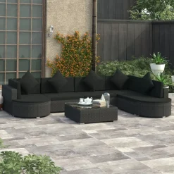 Tuinmeubelen*vidaXL 8-delige Loungeset met kussens poly rattan zwart