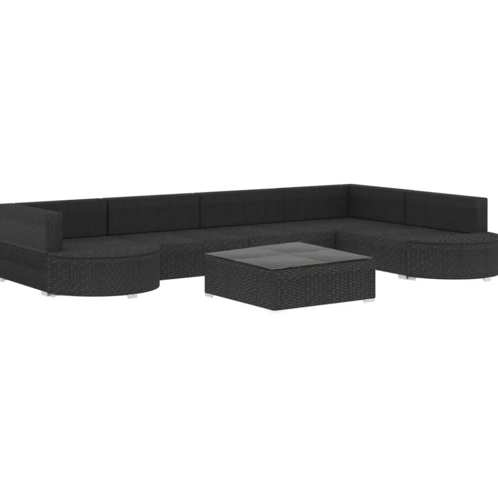 Tuinmeubelen*vidaXL 8-delige Loungeset met kussens poly rattan zwart