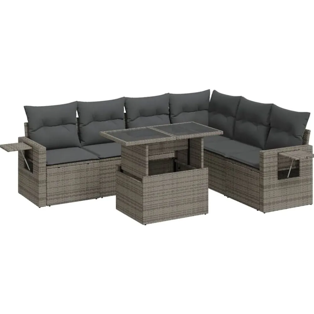 Tuinmeubelen*vidaXL 7-delige Loungeset met kussens poly rattan Grijs