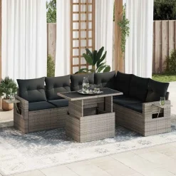 Tuinmeubelen*vidaXL 7-delige Loungeset met kussens poly rattan Grijs