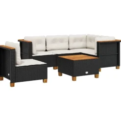Tuinmeubelen*vidaXL 6-delige Loungeset met kussens poly rattan Zwart