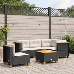 Tuinmeubelen*vidaXL 6-delige Loungeset met kussens poly rattan Zwart