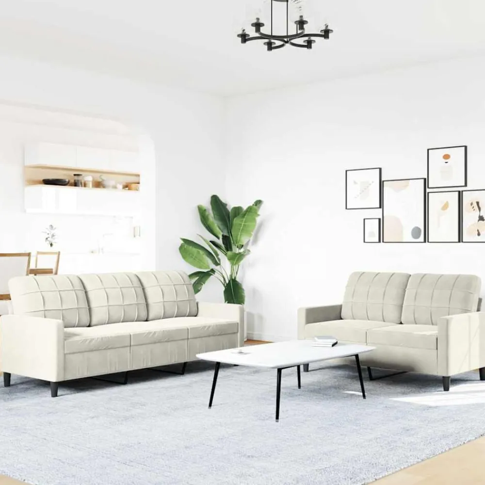 2-delige Loungeset met kussens fluweel crèmekleurig>vidaXL Online