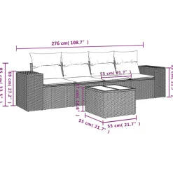 Tuinmeubelen*vidaXL 5-delige Loungeset met kussens poly rattan beige Beige en grijs