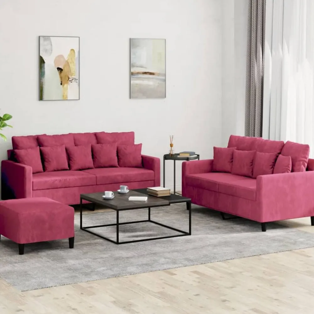 3-delige Loungeset met kussens fluweel>vidaXL New