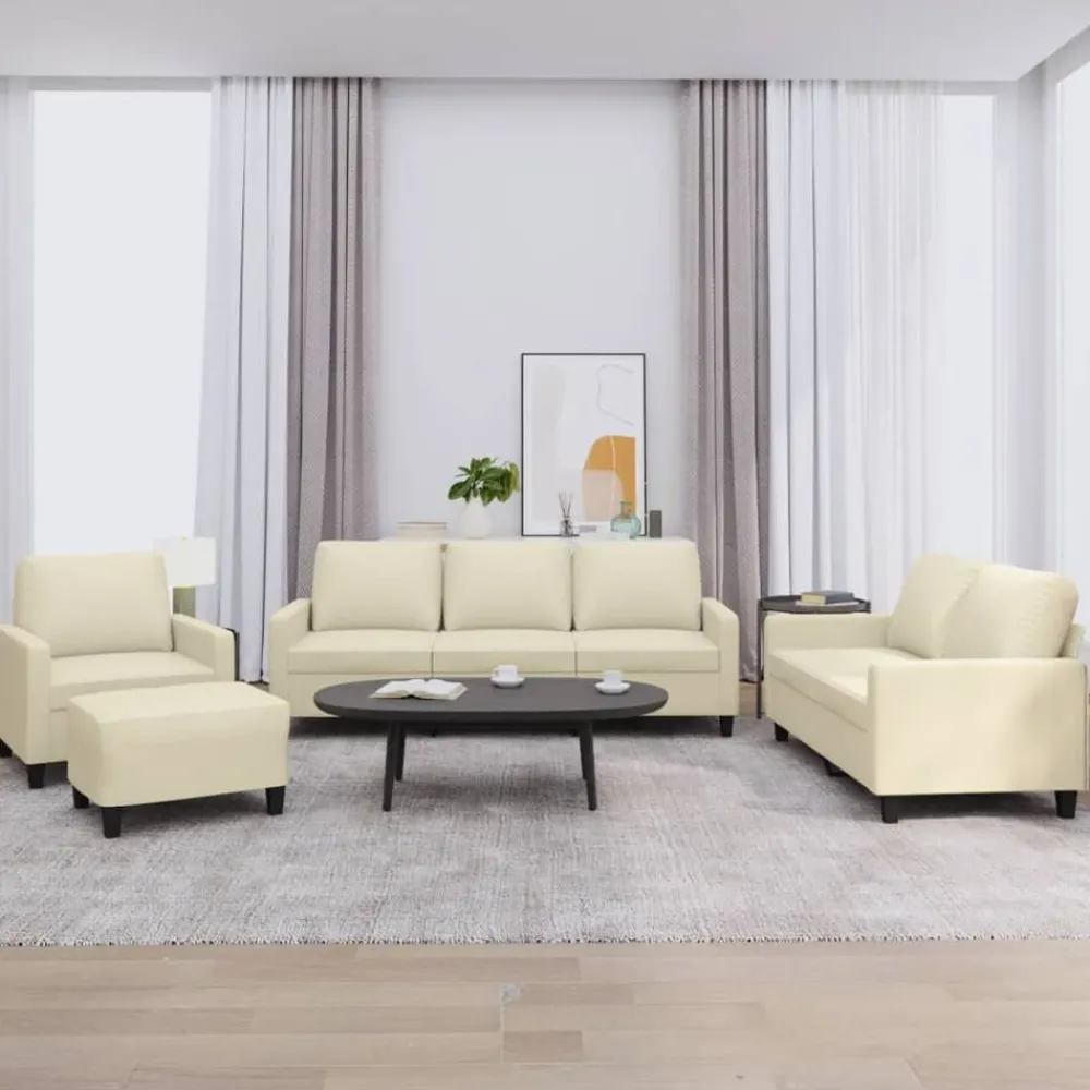 Banken*vidaXL 4-delige Loungeset met kussens kunstleer crème Crème