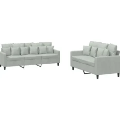 Banken*vidaXL 2-delige Loungeset met kussens fluweel Lichtgrijs
