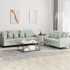 Banken*vidaXL 2-delige Loungeset met kussens fluweel Lichtgrijs
