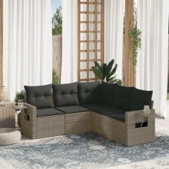 Tuinmeubelen*vidaXL 5-delige Loungeset met kussens poly rattan Grijs