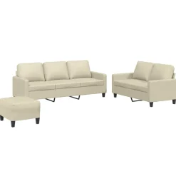 3-delige Loungeset met kussens kunstleer crème>vidaXL Sale