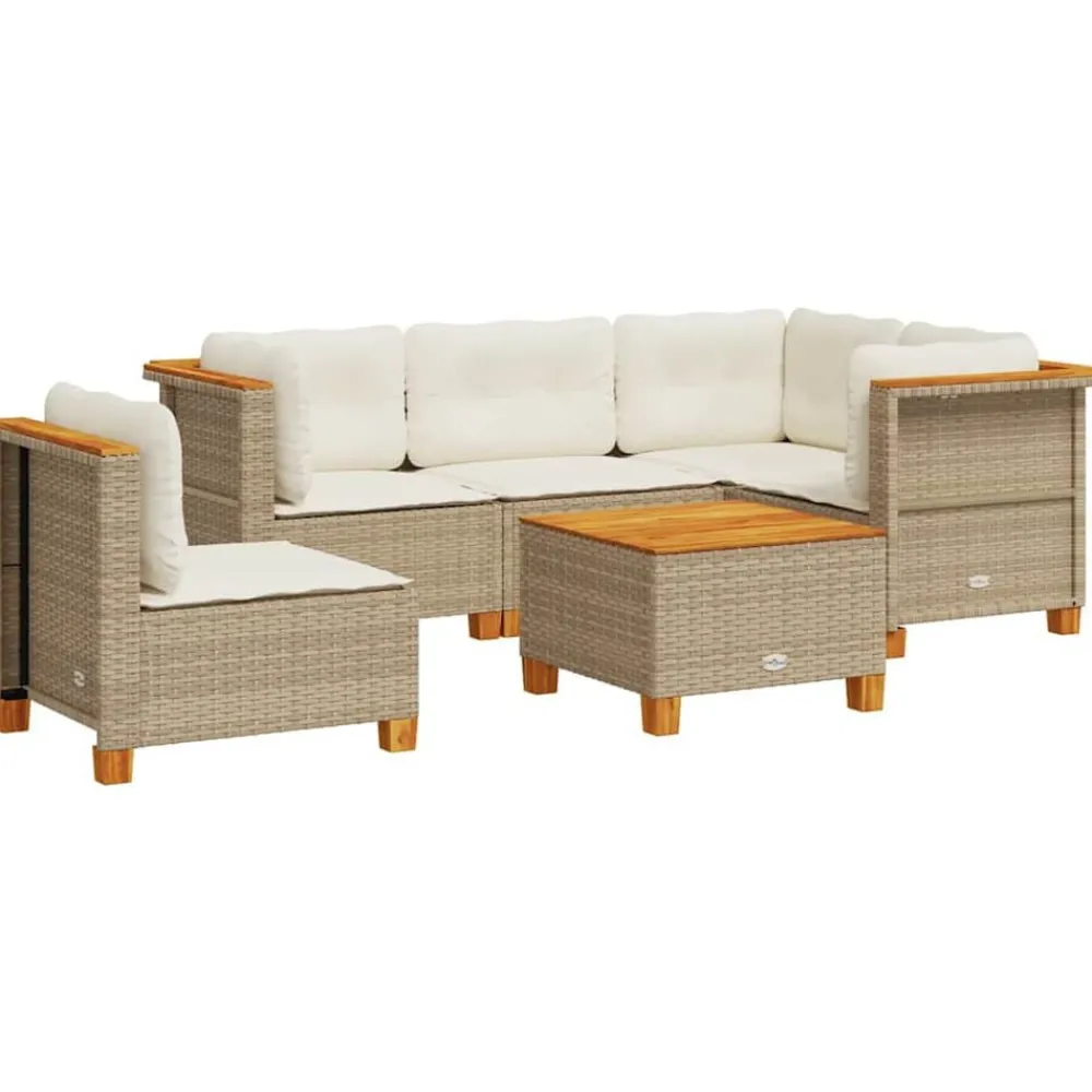 Tuinmeubelen*vidaXL 6-delige Loungeset met kussens poly rattan Beige