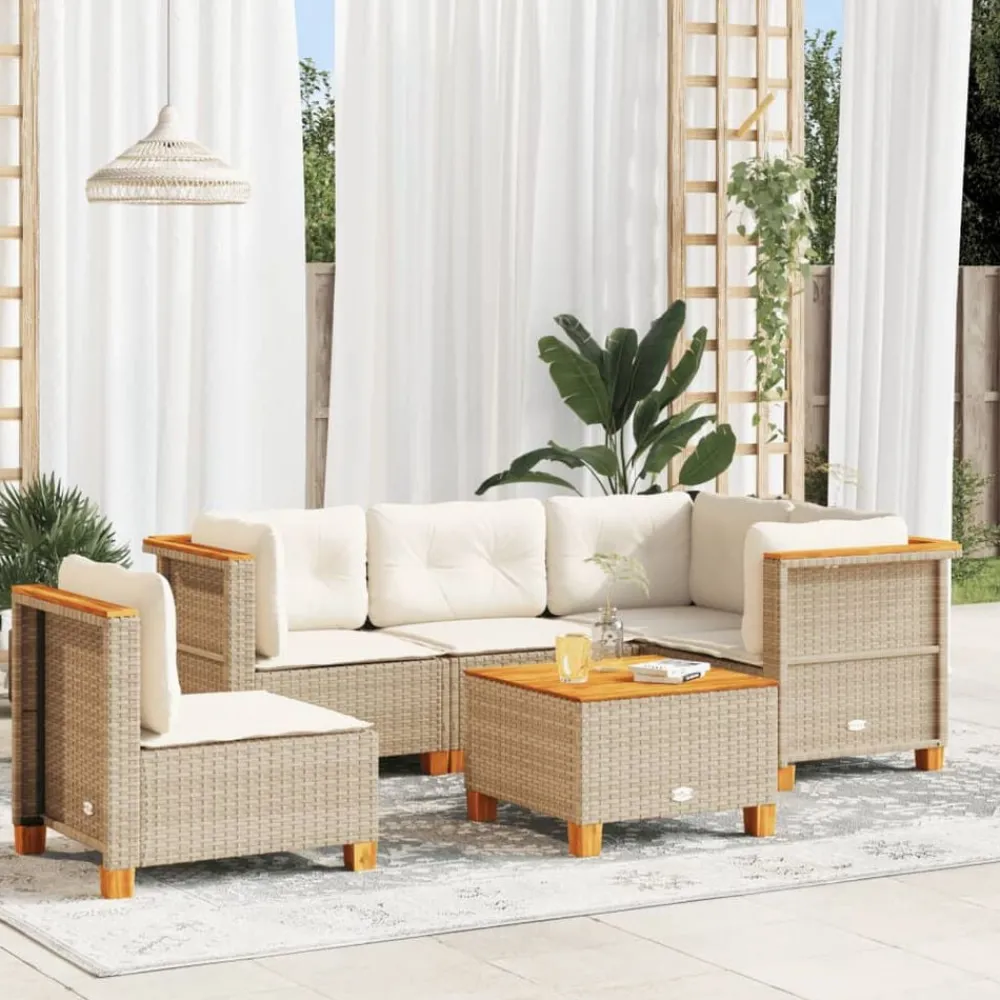 Tuinmeubelen*vidaXL 6-delige Loungeset met kussens poly rattan Beige