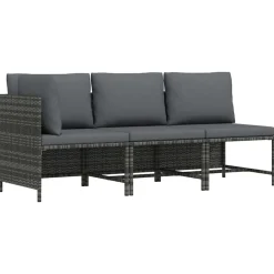 Tuinmeubelen*vidaXL 3-delige Loungeset met kussens poly rattan Grijs