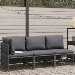 Tuinmeubelen*vidaXL 3-delige Loungeset met kussens poly rattan Grijs