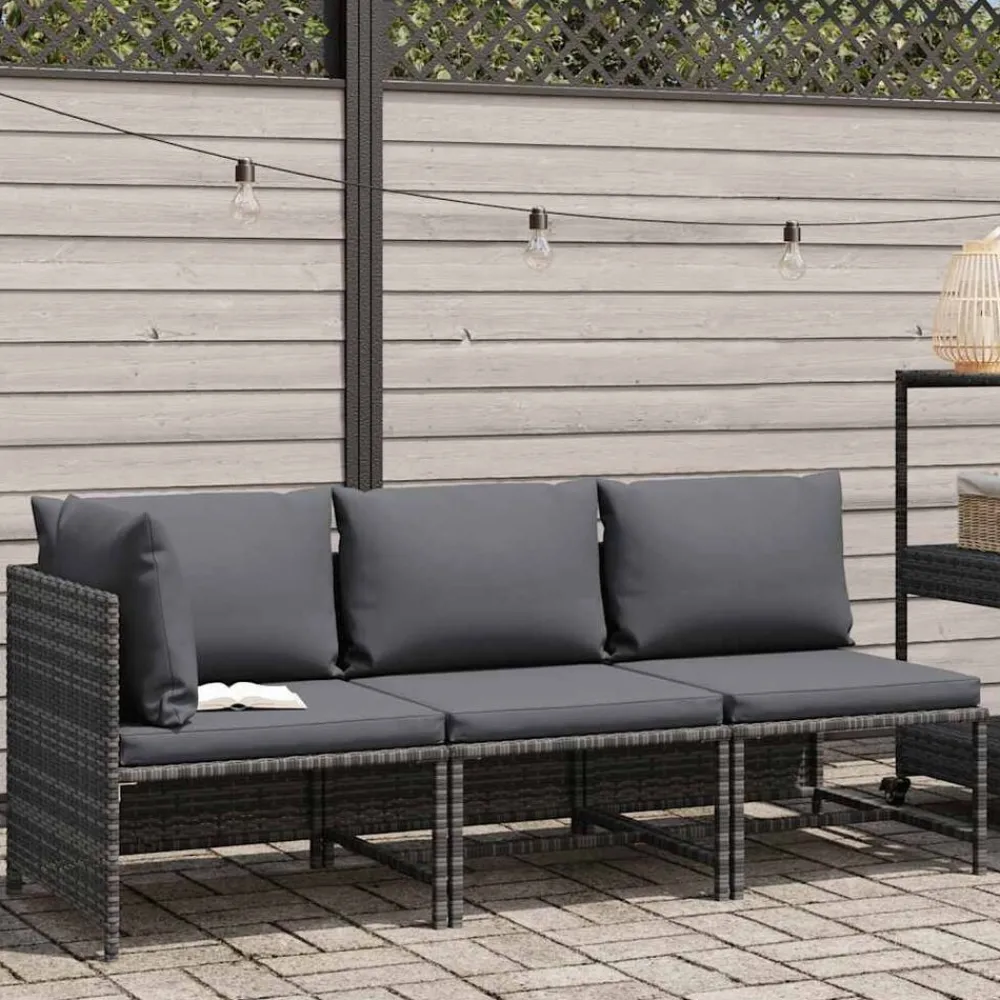 Tuinmeubelen*vidaXL 3-delige Loungeset met kussens poly rattan Grijs