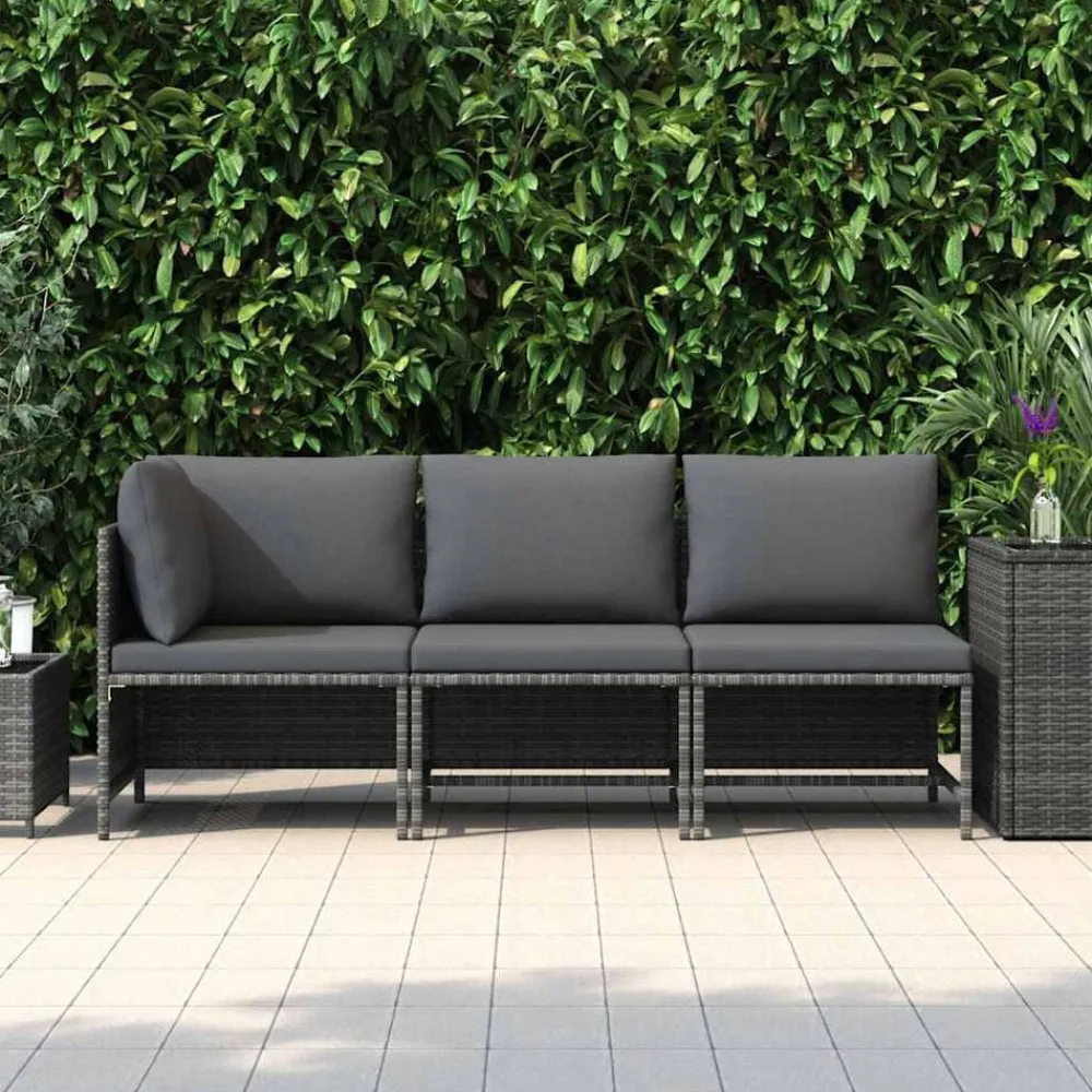 Tuinmeubelen*vidaXL 3-delige Loungeset met kussens poly rattan Grijs