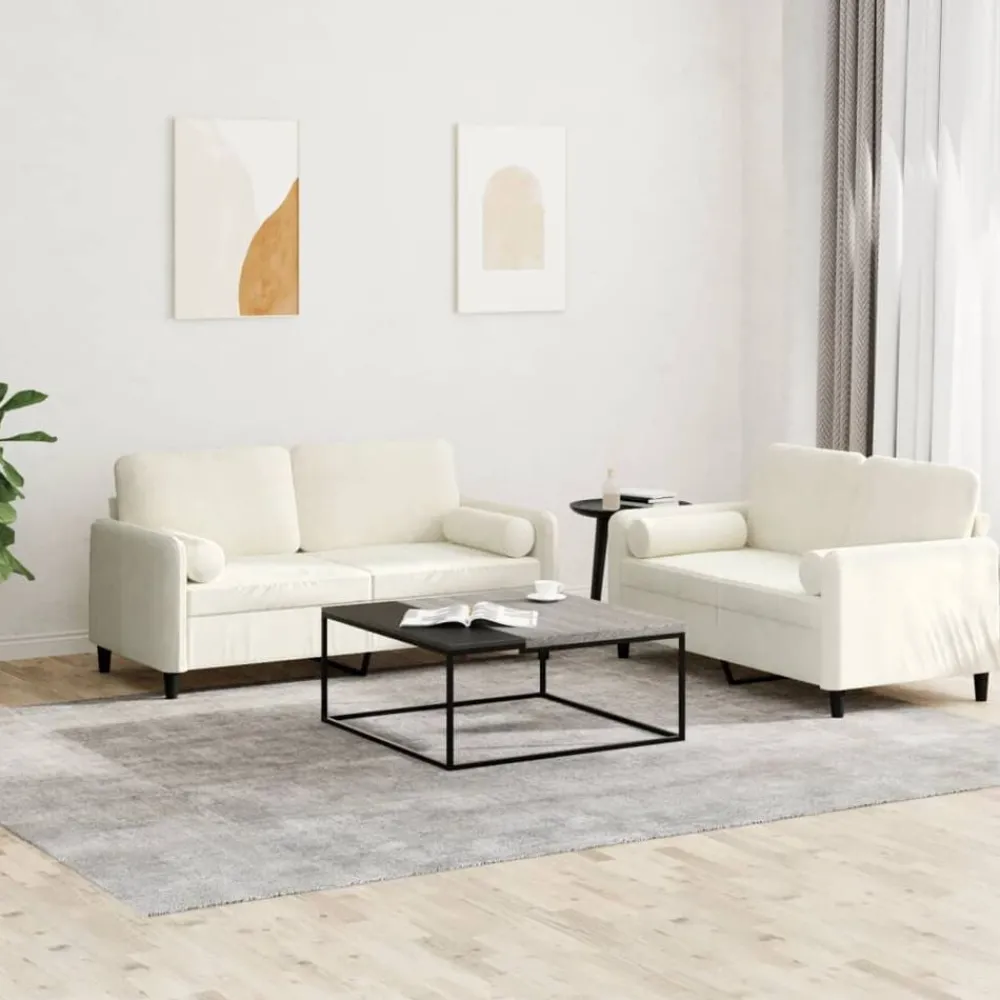 Banken*vidaXL 2-delige Loungeset met kussens fluweel crèmekleurig