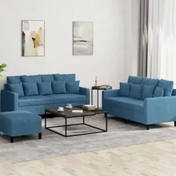 Banken*vidaXL 3-delige Loungeset met kussens fluweel Blauw