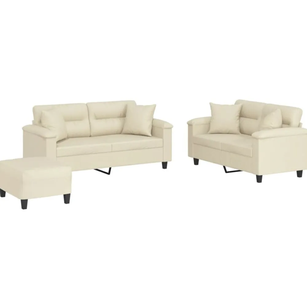 Banken*vidaXL 3-delige Loungeset met kussens kunstleer crèmekleurig Crème