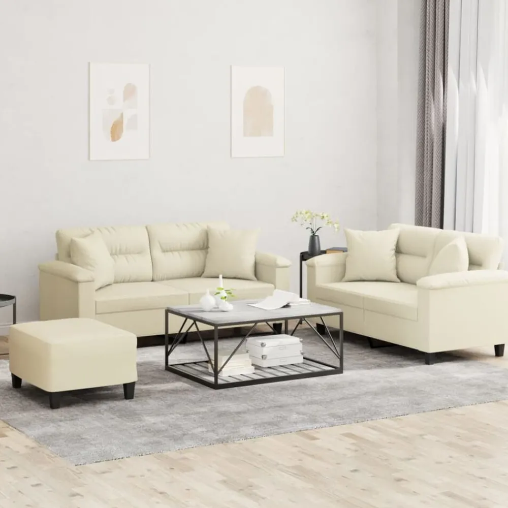 Banken*vidaXL 3-delige Loungeset met kussens kunstleer crèmekleurig Crème