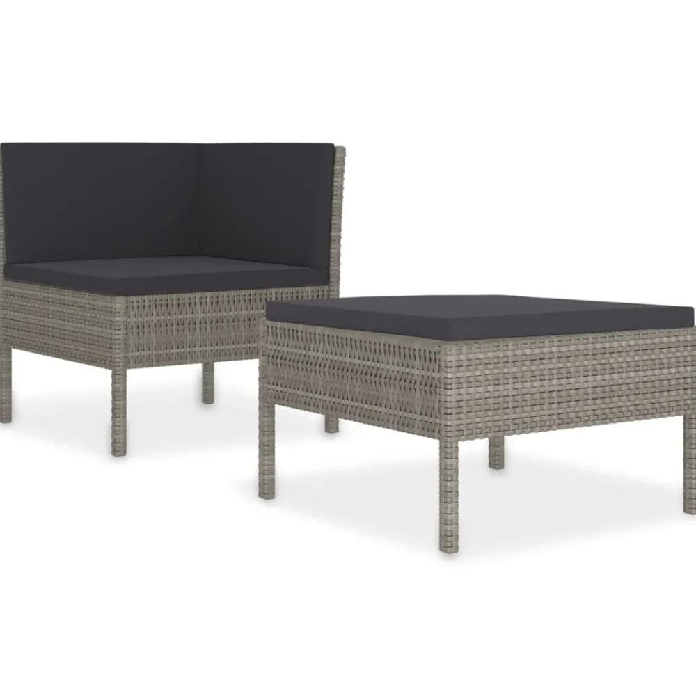 Tuinmeubelen*vidaXL 2-delige Loungeset met kussens poly rattan grijs Grijs en antraciet