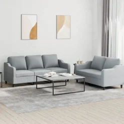 Banken*vidaXL 2-delige Loungeset met kussens stof Lichtgrijs