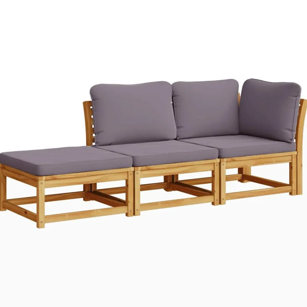 3-delige Loungeset met kussens massief acaciahout>vidaXL New