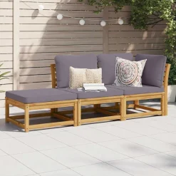 3-delige Loungeset met kussens massief acaciahout>vidaXL New