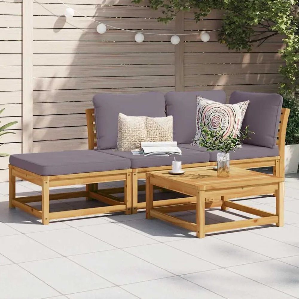 3-delige Loungeset met kussens massief acaciahout>vidaXL New