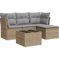 5-delige Loungeset met kussens poly rattan beige>vidaXL Hot