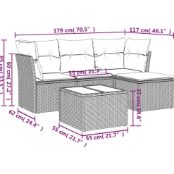 5-delige Loungeset met kussens poly rattan beige><noscript><img width=