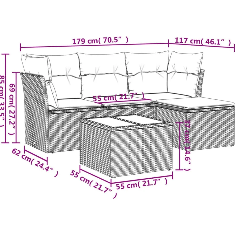 5-delige Loungeset met kussens poly rattan beige>vidaXL Hot