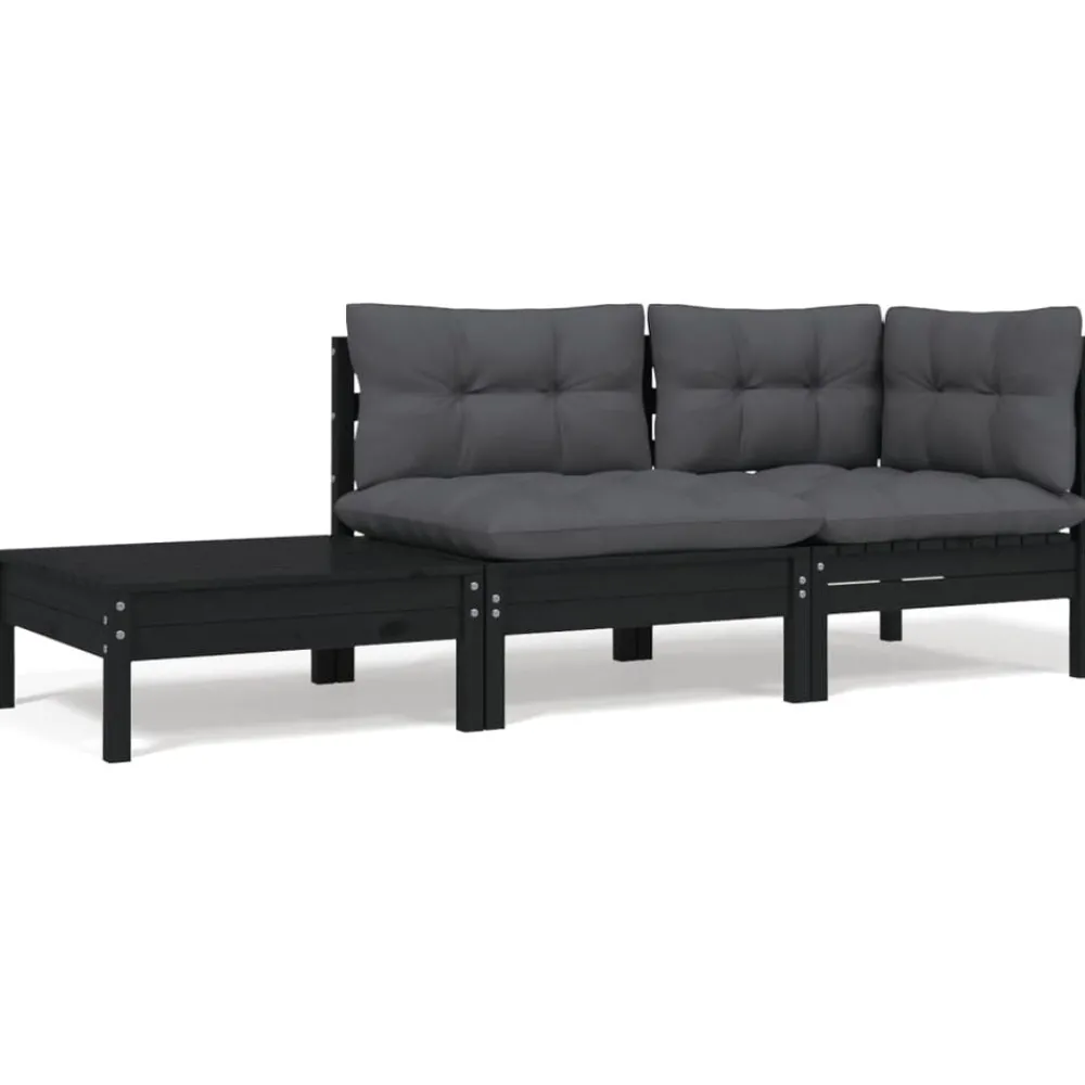 Tuinmeubelen*vidaXL 3-delige Loungeset met kussens massief grenenhout Zwart