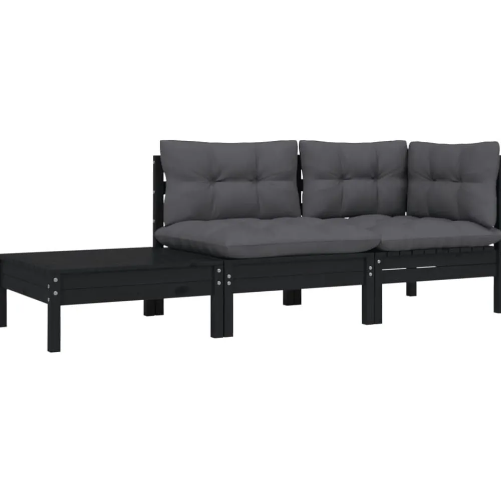 Tuinmeubelen*vidaXL 3-delige Loungeset met kussens massief grenenhout Zwart